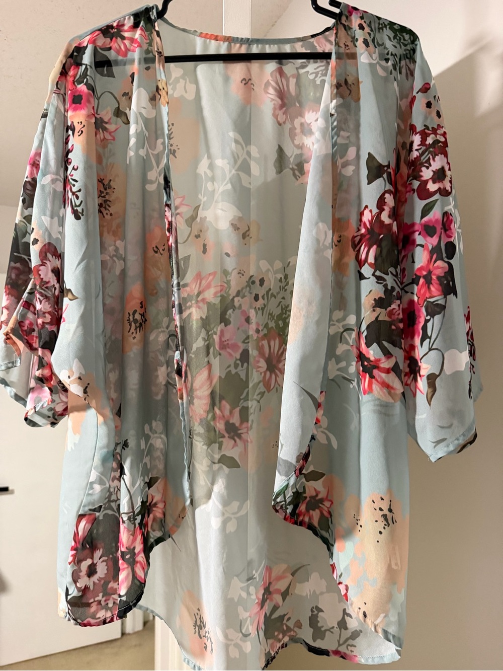 Floral Sheer Kimono Jacket - Light Blue